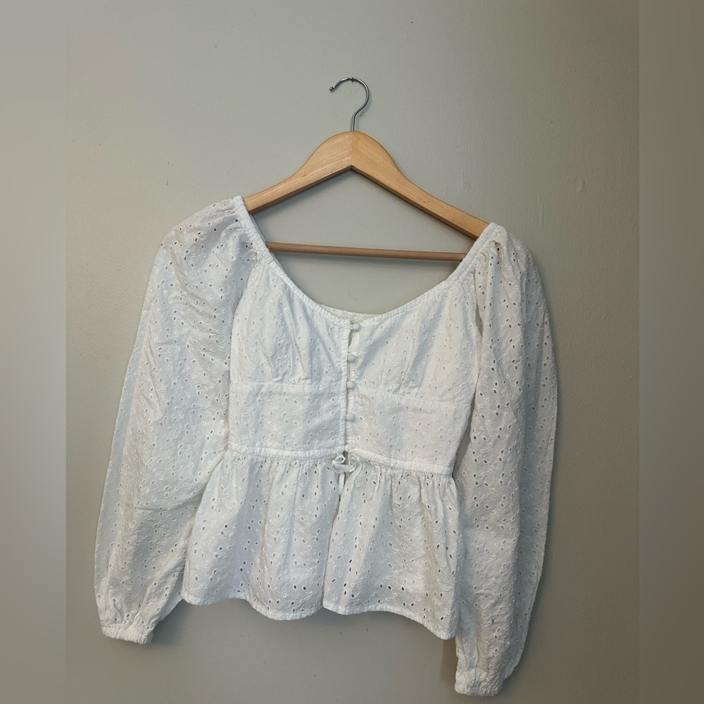 American Eagle Outfitters White Eyelet Peplum Blouse